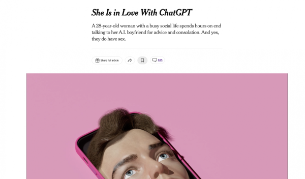 Статья NYTimes об отношениях с чат-ботом