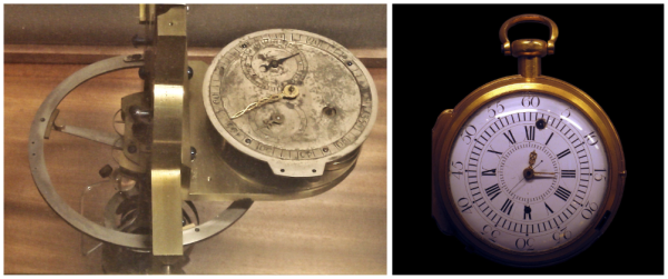 Слева — морской хронометр Пьера Ле Руа, справа — хронометр Фердинанда Берту