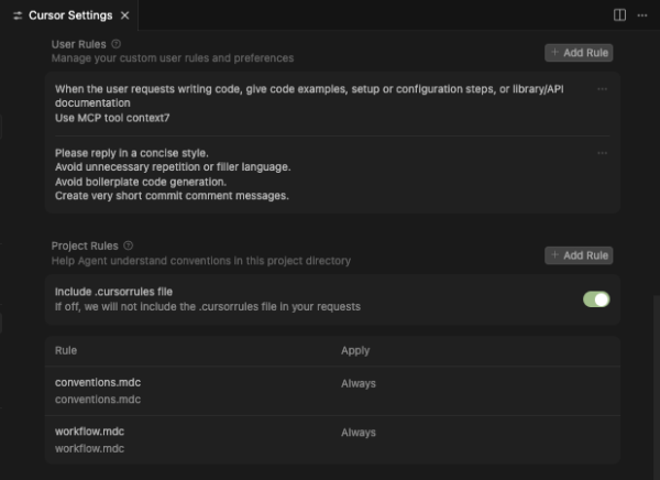 Cursor Rules: настройка