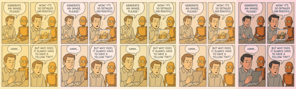 Слева направо: оригинал, корректировка через команду для ImageMagick, GPT-4o Yellow Tint Cleaner на HuggingFace, платный UnYellowGPT, автобаланс белого в Paint.net. Комикс по промптам post-death_wave_core Слева направо: оригинал, корректировка через команду для ImageMagick, GPT-4o Yellow Tint Cleaner на HuggingFace, платный UnYellowGPT, автобаланс белого в Paint.net. Комикс по промптам post-death_wave_core