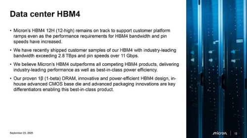 12-слойная HBM4 от Micron обеспечивает пропускную способность 2.8 Тбайта/с
