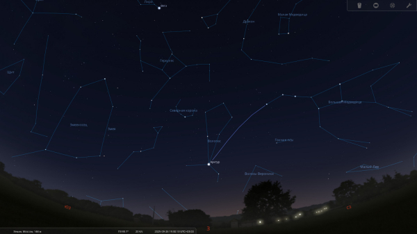 Взаимное расположение Ковша Большой медведицы и звезды Арктур  