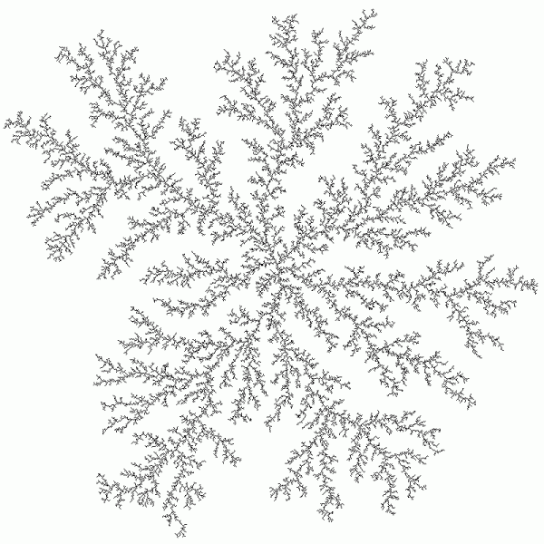 Режим DLA: ветвление шумными хаотичными щетинками Режим DLA: ветвление шумными хаотичными щетинками