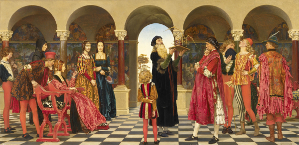 Леонардо да Винчи при дворе герцогов Сфорца в Милане, картина Элеаноры Фортескью-Брикдейл Леонардо да Винчи при дворе герцогов Сфорца в Милане, картина Элеаноры Фортескью-Брикдейл