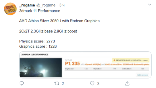 AMD Athlon Silver 3050U показал свою мощь в 3DMark Performance