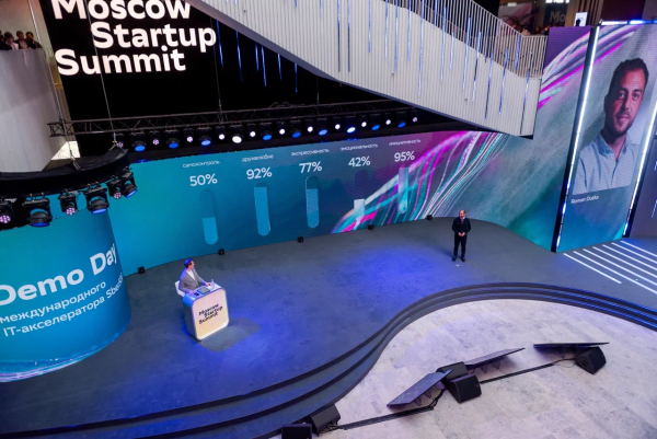 В процесс презентаций встроили работу ещё одного стартапа — как я понял, из того же акселератора. После каждой презентации система по тембру голоса оценивала разные параметры 