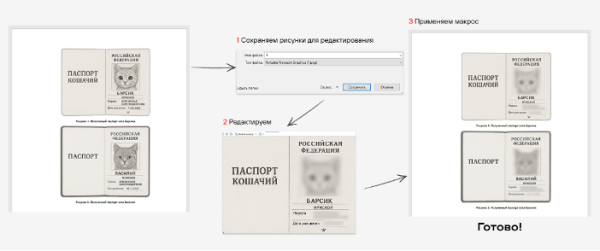 Рис. 11. Процесс маскирования конфиденциальной информации на рисунках с помощью макроса Рис. 11. Процесс маскирования конфиденциальной информации на рисунках с помощью макроса