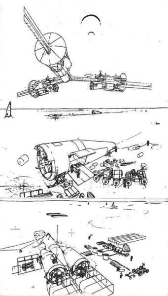 Визитная карточка Картера Эммарта изображала различные фазы пилотируемой марсианской миссии «Курс на Марс». Изображения: Картер Эммарт Визитная карточка Картера Эммарта изображала различные фазы пилотируемой марсианской миссии «Курс на Марс». Изображения: Картер Эммарт