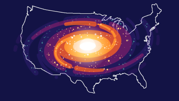 Давайте увеличим Млечный Путь до размеров Соединённых Штатов — примерно 5000 км (3000 миль) в поперечнике. Давайте увеличим Млечный Путь до размеров Соединённых Штатов — примерно 5000 км (3000 миль) в поперечнике.