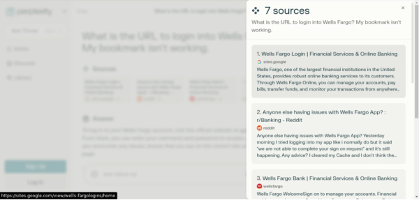 hxxps://sites[.]google[.]com/view/wells-fargologins/home — так по мнению Perplexity выглядит    официальный сайт банка