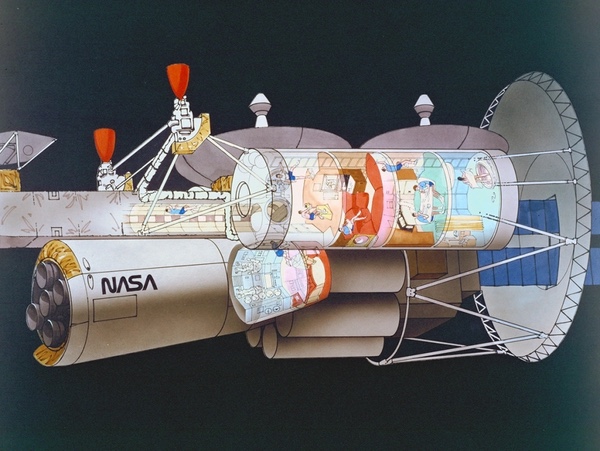 У каждого аппарата было задумано по два жилых модуля и марсианский шаттл. Изображение: Картер Эммарт У каждого аппарата было задумано по два жилых модуля и марсианский шаттл. Изображение: Картер Эммарт