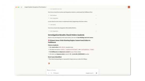 MCP в системе фулфилмента находит причину застрявших заказов.