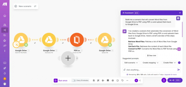  Сценарий, сгенерированный ассистентом Make