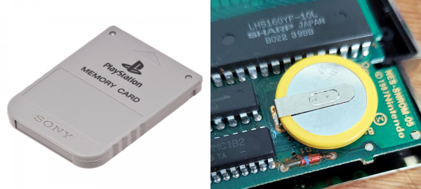 Карта памяти оригинальной PlayStation и картридж с батарейкой для NES