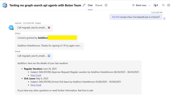 Разработка AI-ботов с .NET и Microsoft-экосистемой: от поддержки клиентов до агентного ИИ 8 Agentic AI Bot via Graph API Search