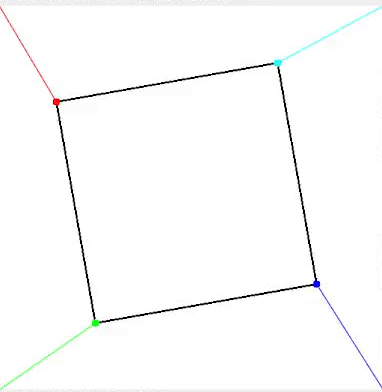 Применение классического компьютерного зрения для извлечения судоку 15 Анимация вращающегося квадрата, каждый угол которого имеет свой цвет и линии, указывающие на назначение углов изображения