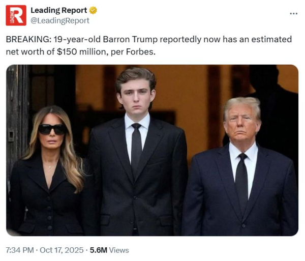 К слову, с учетом того, что Дональду-старшему еще остается сидеть на посту президент более трех лет – у 19-летнего Баррона Трампа есть все шансы перехватить титул «самого молодого миллиардера» к 2028 году К слову, с учетом того, что Дональду-старшему еще остается сидеть на посту президент более трех лет – у 19-летнего Баррона Трампа есть все шансы перехватить титул «самого молодого миллиардера» к 2028 году