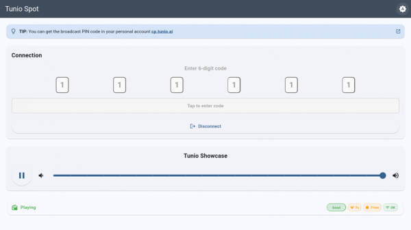 TV-Box launcher, который подключается к потоку по PIN и в фоновом режиме воспроизводит клиентскую станцию из Icecast2, автоматически переключаясь на локальный кэш при потере сети.