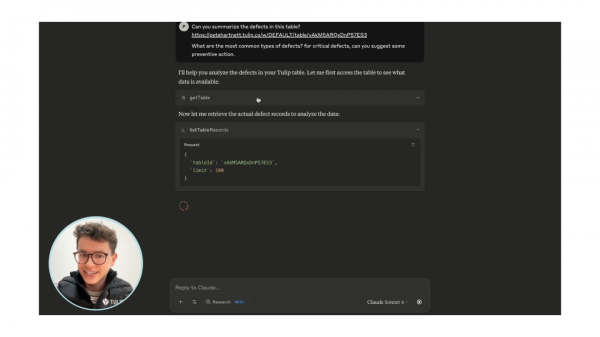 Tulip MCP анализирует данные по отказам оборудования.