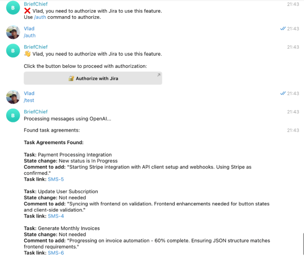 пример использования BriefChiefBot