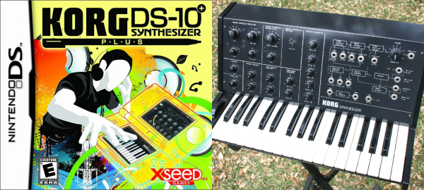 Обложка игры Korg DS-10 и реальный синтезатор Korg MS-10