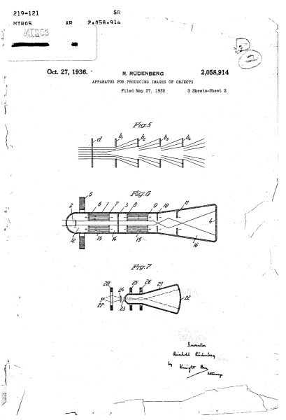 История электронного микроскопа 15 Первая страница патентной заявки Рюденберга, поданной 30 мая 1931 года