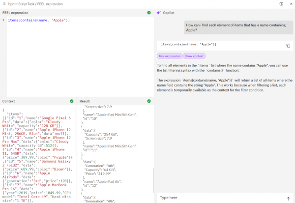 FEEL Copilot в Camunda может преобразовать запрос на естественном языке в корректное FEEL-выражение.