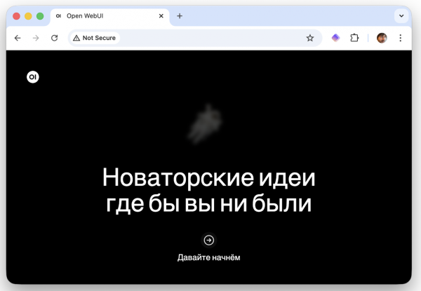 Начальная страница Open WebUI, открытая в браузере