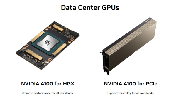 Видеокарта NVIDIA A100 в двух исполнениях. Источник.