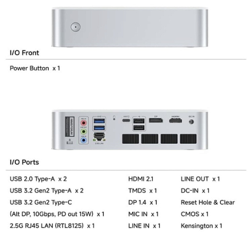 Мини-ПК Minisforum M1-1295 лишён каких-либо портов на лицевой панели