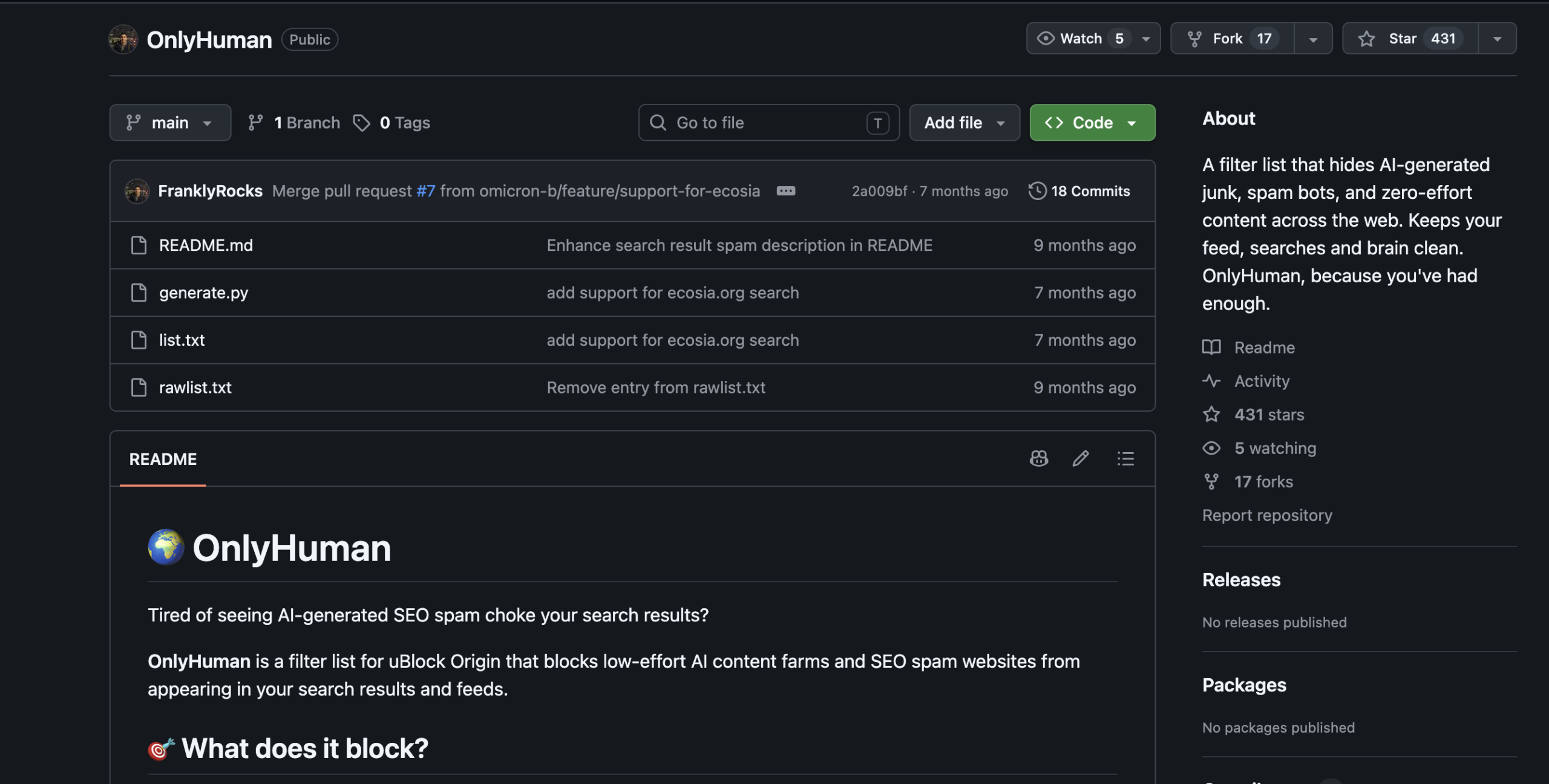 OnlyHuman: фильтр, который очищает интернет от AI-спама Для uBlock Origin…