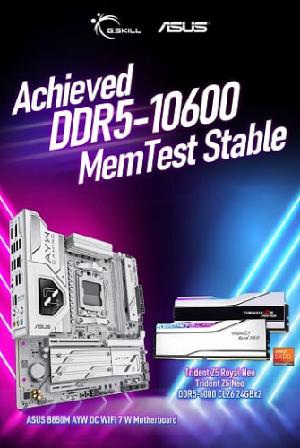 Память G.SKILL взяла 10 600 MT/s на плате ASUS B850M AYW OC с процессором Ryzen 5 8500G