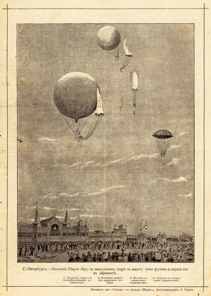 Шарль Леру совершил свыше 200 прыжков с воздушного шара, до своей гибели 12 сентября в Таллиннском заливе — его парашют снесло ветром в море, где он утонул