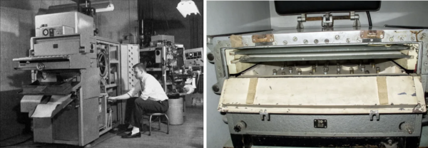 Диазокопировальный аппарат — это устройство для копирования чертежей.Он работает по диазотипному методу: оригинал освещают ультрафиолетом, потом пропускают бумагу через пары аммиака, и на ней проявляются синие линии.