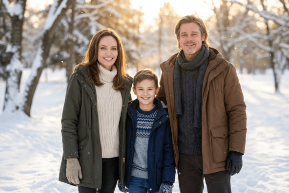 Семейная новогодняя фотосессия с помощью нейросети