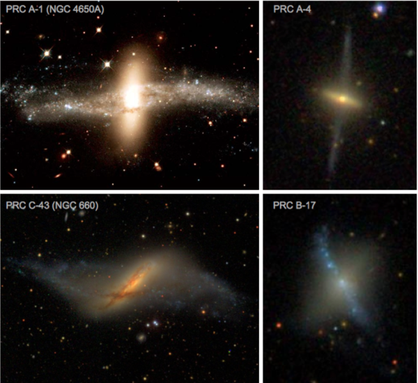 Рис. 17. Примеры галактик с полярным кольцом. Рис. 17. Примеры галактик с полярным кольцом.