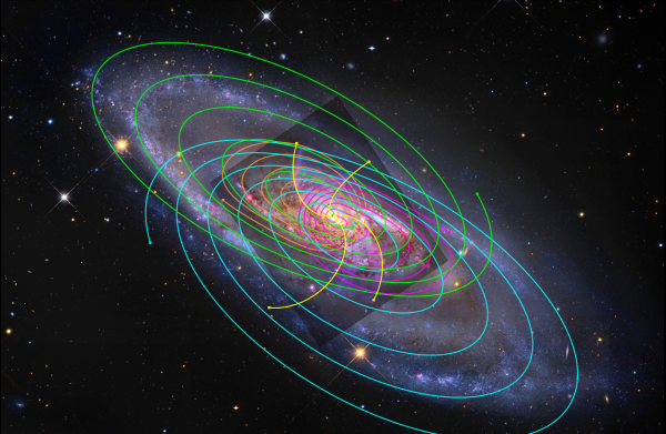 Рис. 9. Галактика M106 и ее модель, вместе с дополнительными рукавами, видимыми только в рентгеновских лучах. Рис. 9. Галактика M106 и ее модель, вместе с дополнительными рукавами, видимыми только в рентгеновских лучах.