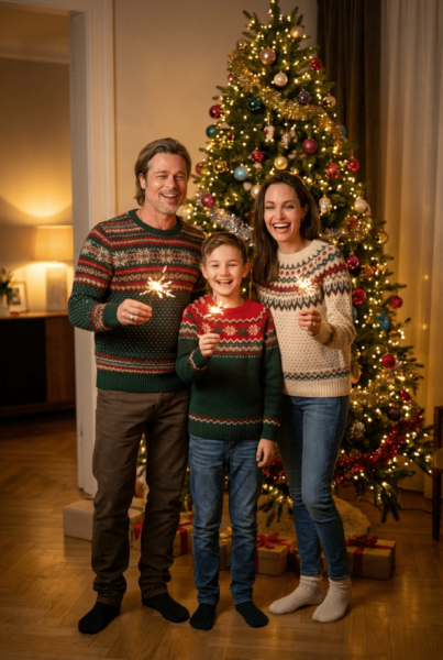 Семейная новогодняя фотосессия с помощью нейросети