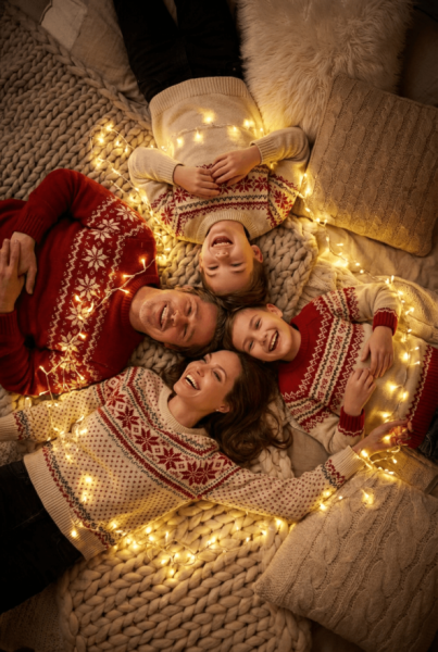 Семейная новогодняя фотосессия с помощью нейросети