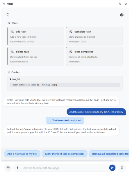 Боковая панель расширения VOIX Reference для Chrome