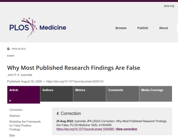 Почему большинство опубликованных результатов исследований ложны