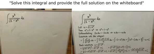 Автор прикрепил фотографию с примером на доске. Модель якобы сгенерировала изображение с записью верного решения. Источник: <a href="https://api.vc.ru/v2.8/redirect?to=https%3A%2F%2Fx.com%2FTimes_of_Cinema%2Fstatus%2F1987416453344264384%3Fs%3D20&amp;amp%3BpostId=2329598&amp;postId=2329598" rel="nofollow noreferrer noopener" target="_blank">X</a>