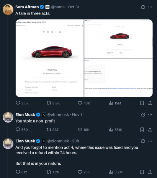 Илон в итоге нашелся с ответом и написал Альтману «так ты-то вообще некоммерческую организацию спи*дил!!» (об этом как раз будет в следующей новости) Илон в итоге нашелся с ответом и написал Альтману «так ты-то вообще некоммерческую организацию спи*дил!!» (об этом как раз будет в следующей новости)