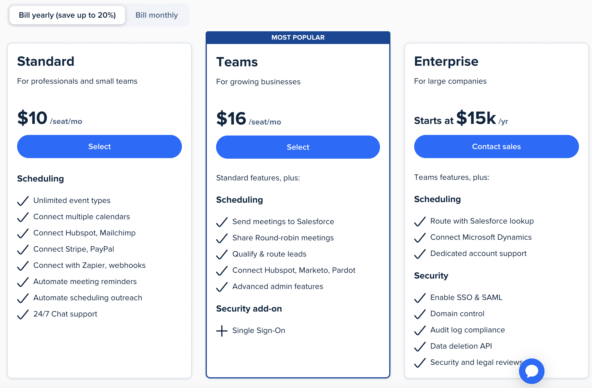 Текущие платные планы от Calendly.  Первые 7 дней вам дают попробовать тариф Teams, а потом переключают на Freemium.