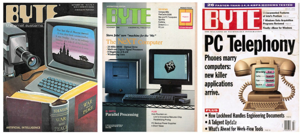 Для примера обложки журнала Byte из 3 десятилетий (70-е, 80-е и 90-е). Журнал образовался благодаря Клубу в 1975 году, а закрылся в 1998 году «благодаря» онлайн изданиям Для примера обложки журнала Byte из 3 десятилетий (70-е, 80-е и 90-е). Журнал образовался благодаря Клубу в 1975 году, а закрылся в 1998 году «благодаря» онлайн изданиям