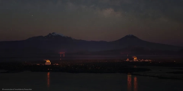 Церемония Нового огня, проводившейся раз в 52 года, как видно с Серро-де-ла-Эстрелья, или Холма Звезды