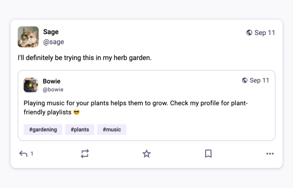 Новости Mastodon: последнее обновление программного обеспечения теперь позволяет всем операторам серверов публиковать цитаты 2 скриншот поста с цитатой Мастодонта