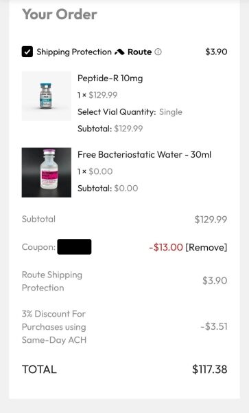 Скриншот чека о покупке ретатрутида, продаваемого на сером рынке под торговой маркой peptide-R.