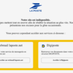 Страница La Poste недоступна, с доступом к сервисам Webmail и Digiposte.