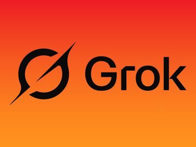 Логотип Grok на градиентном фоне от красного к оранжевому.